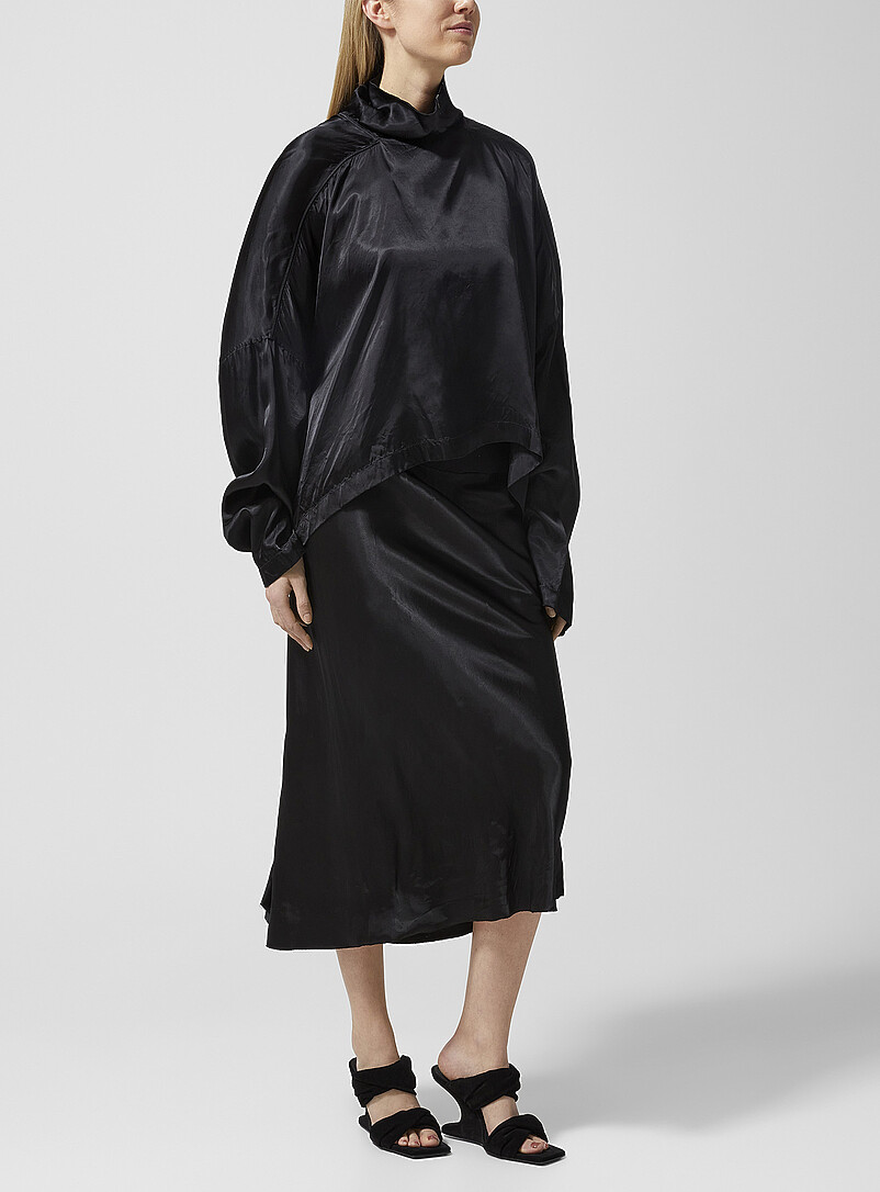 Satiny Black Pencil Skirt