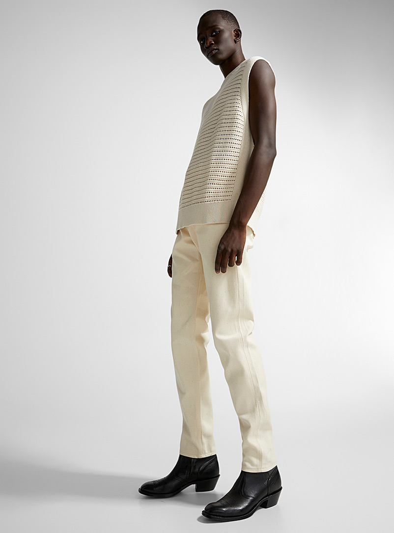 Naked & Famous Denim Ecru/Linen Flecked organic cotton jean Tapered fit for men