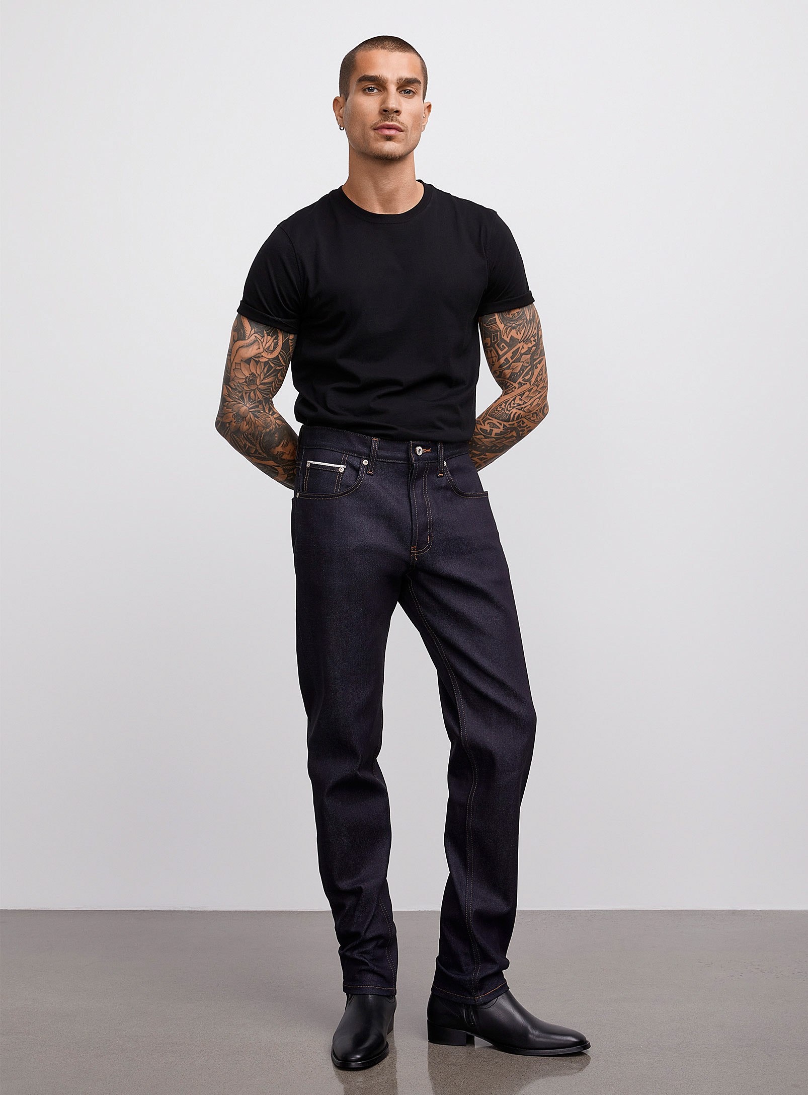 Shop Naked And Famous Indigo Easy Guy Selvedge Jean Tapered Fit In Dark Blue