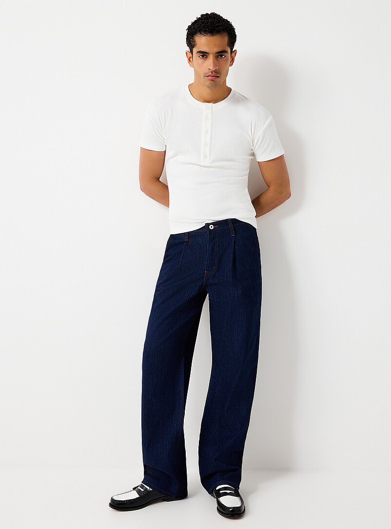 Textured denim pleated jean Straight fit product image (primary)