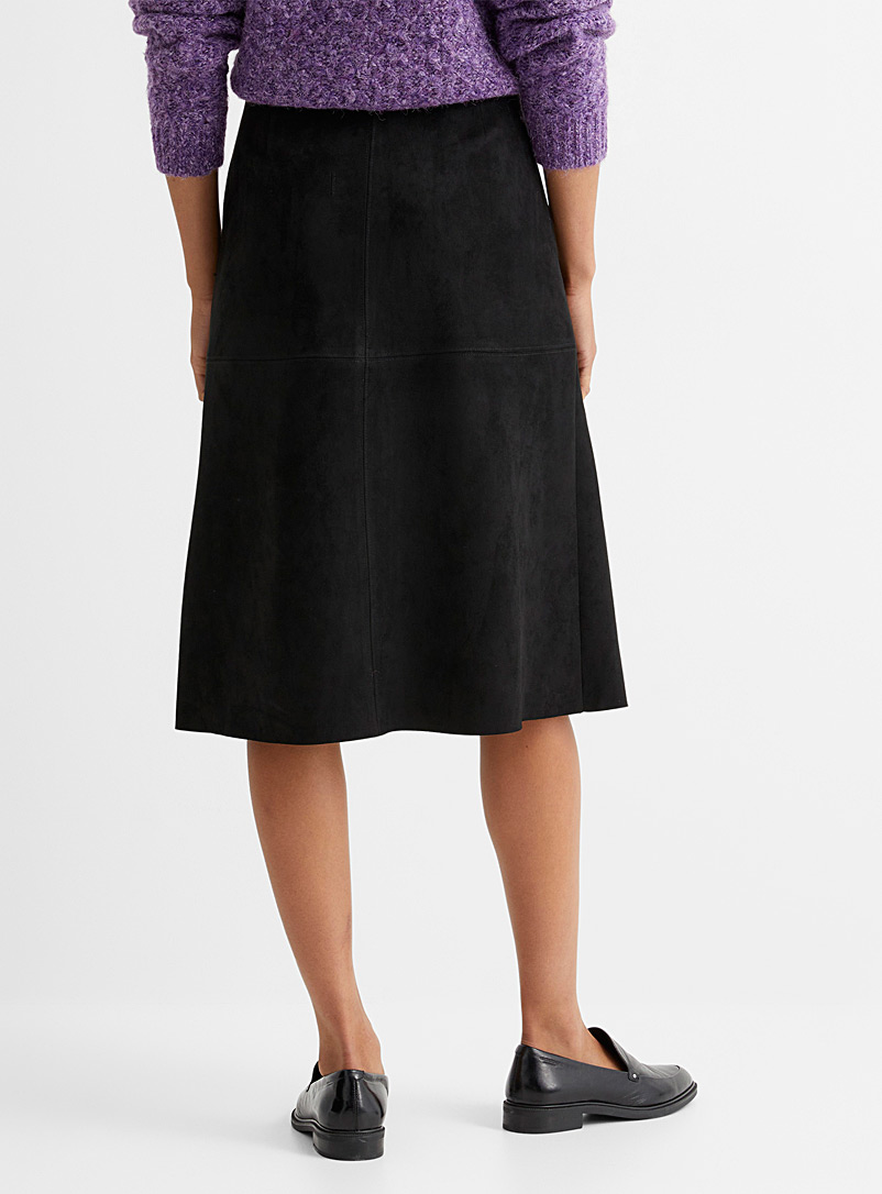 Contemporaine Black Faux-suede midi skirt for women