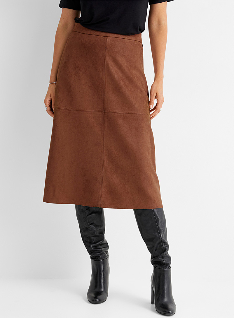 Contemporaine Dark Brown Faux-suede midi skirt for women