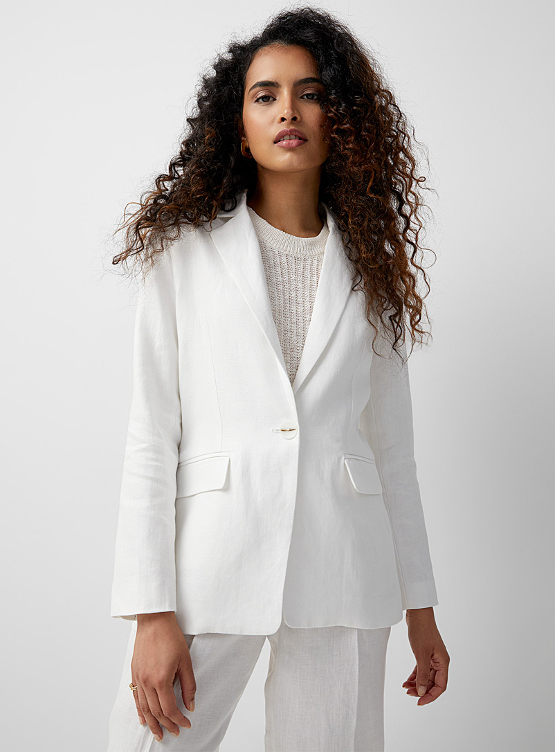 Contemporaine Ivory White Silky linen single-button blazer for women