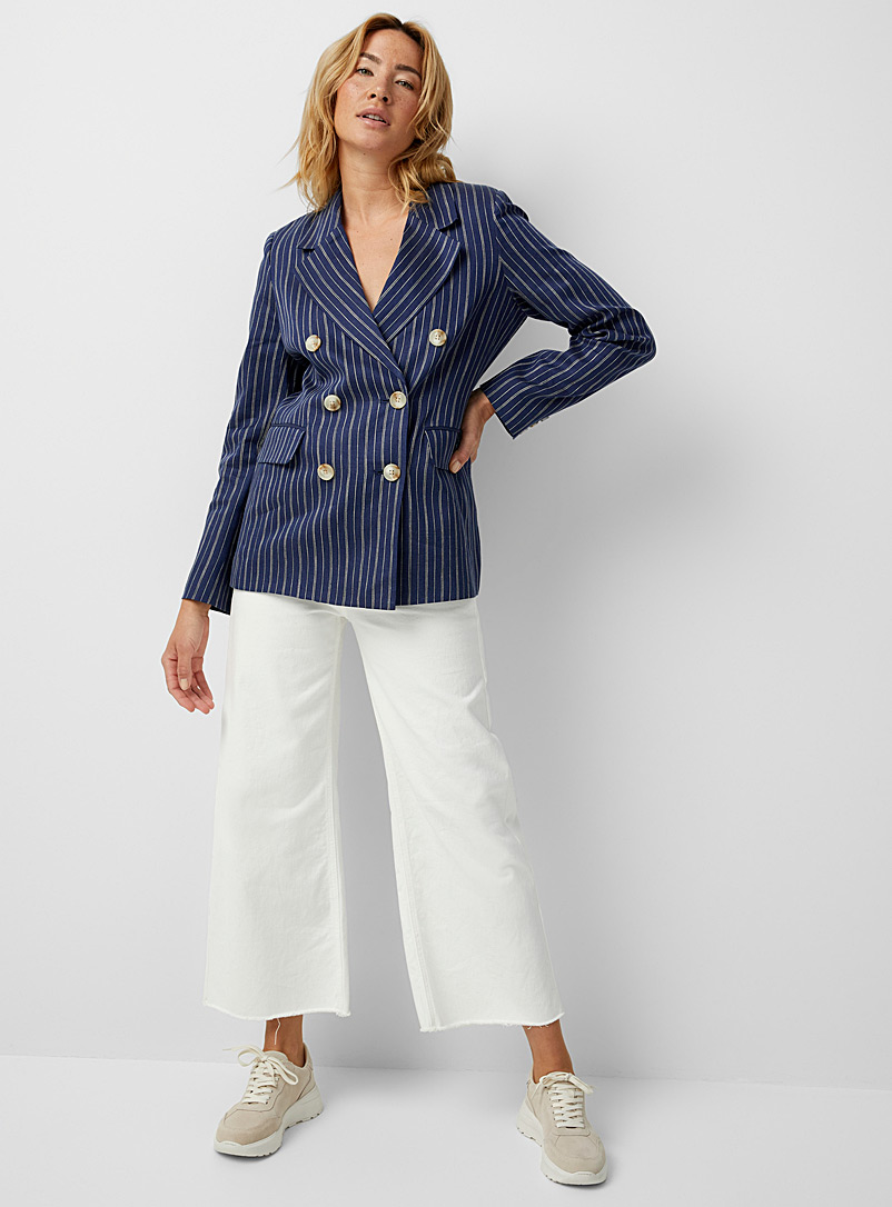 Contemporaine Patterned Blue Fine stripe pure linen blazer for women