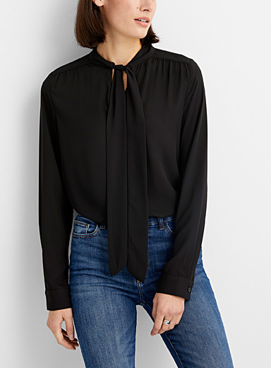 Recycled crepe tie-neck blouse 