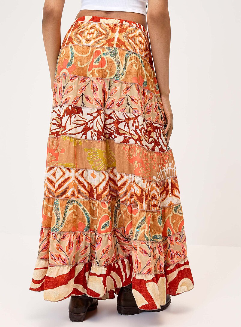Twik: La jupe paysanne motif paisley color&eacute; Noir &agrave; motif pour femme