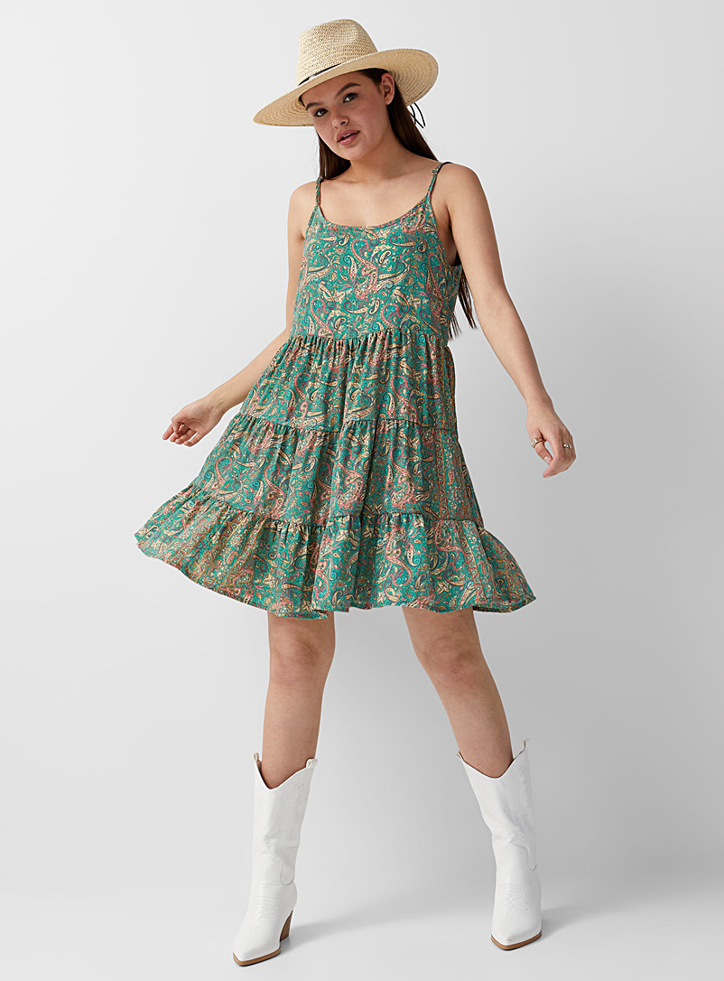 Twik Kelly Green Ruffled paisley dress for women