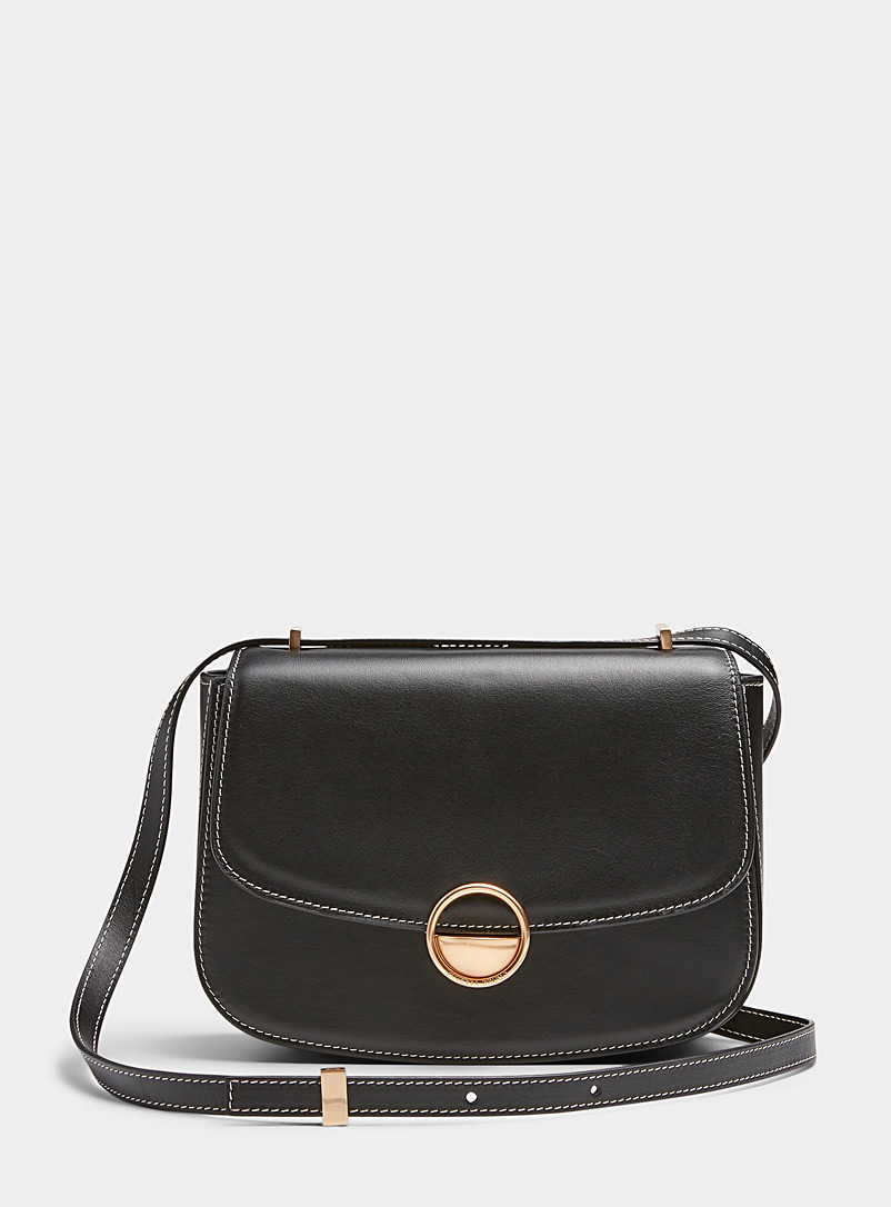 Vanessa Bruno Black Romy topstitched leather flap bag for women