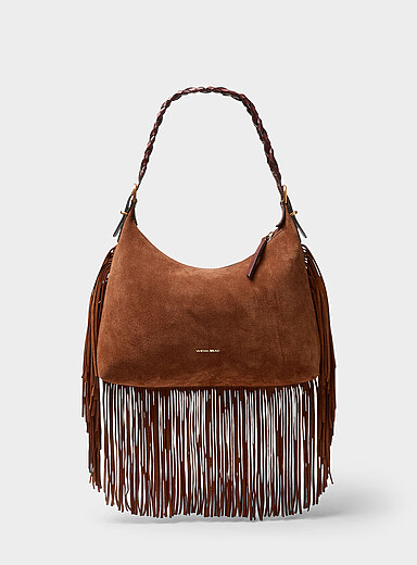 Jess cognac fringed suede shoulder bag