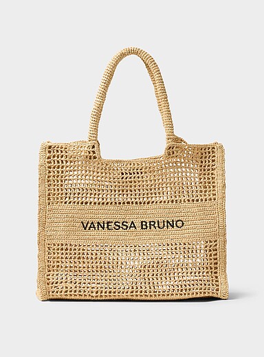 Openwork braided raffia tote