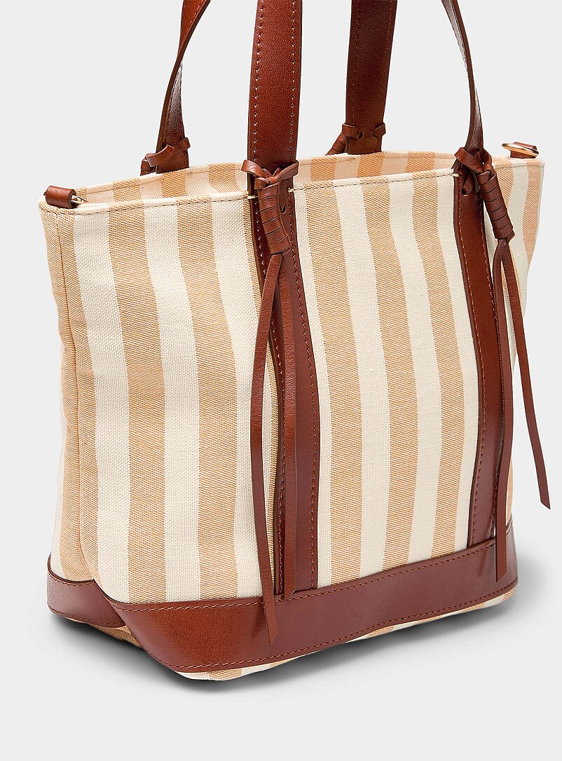 Vanessa Bruno Patterned Yellow Tasselled striped small tote bag for women