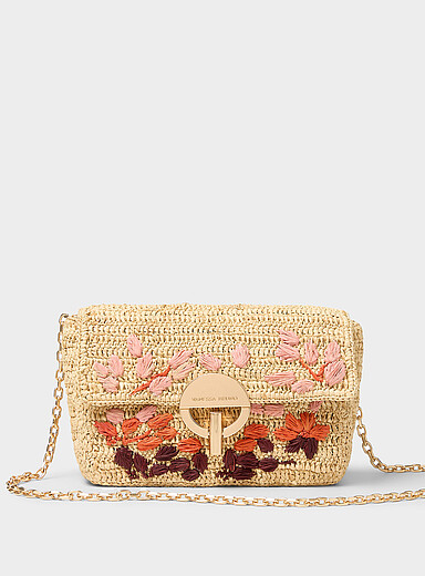 Le sac bandouli&egrave;re raphia tress&eacute; fleurs color&eacute;es
