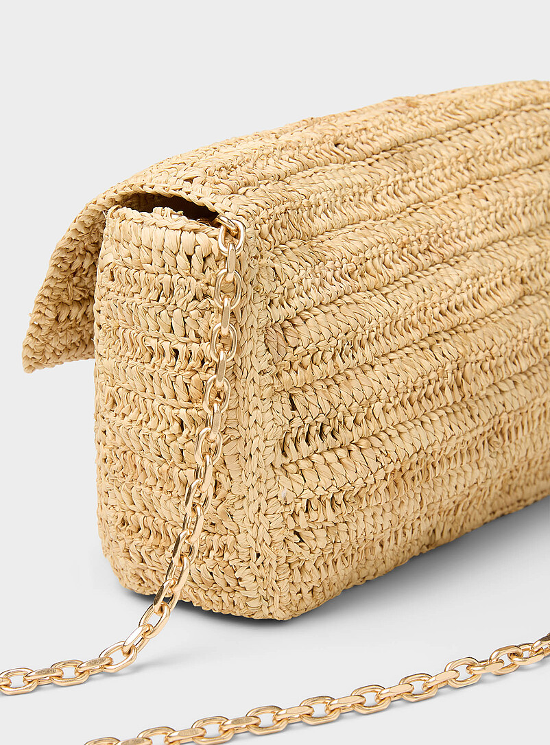 Vanessa Bruno: Le sac bandouli&egrave;re raphia tress&eacute; fleurs color&eacute;es &Eacute;cru - Lin pour femme