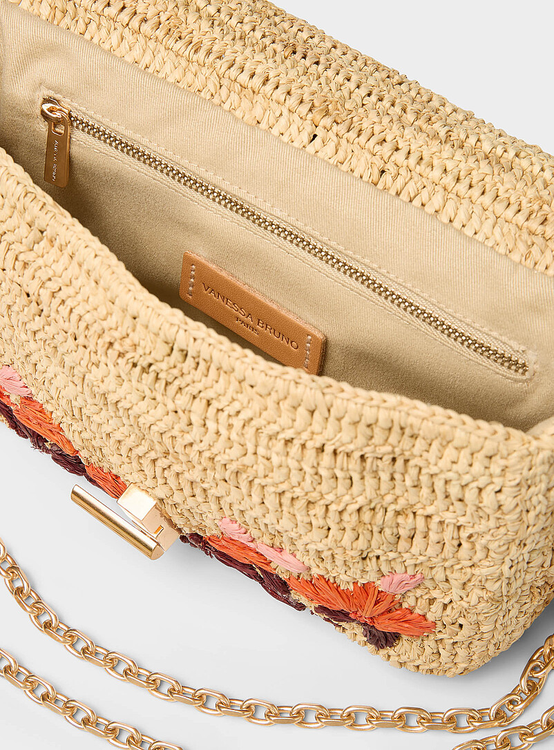 Vanessa Bruno: Le sac bandouli&egrave;re raphia tress&eacute; fleurs color&eacute;es &Eacute;cru - Lin pour femme