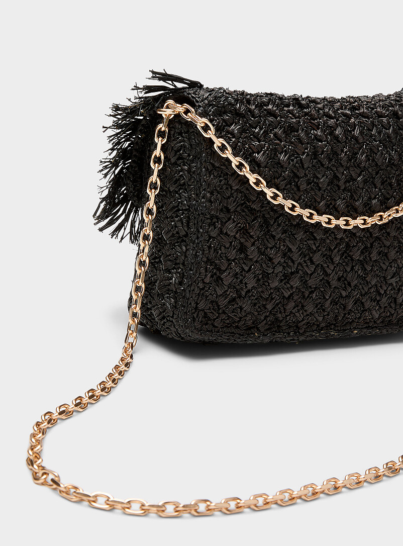 Vanessa Bruno Black Moon crocheted raffia evening bag for women