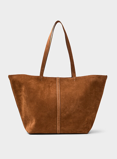 Supple caramel suede XL tote bag