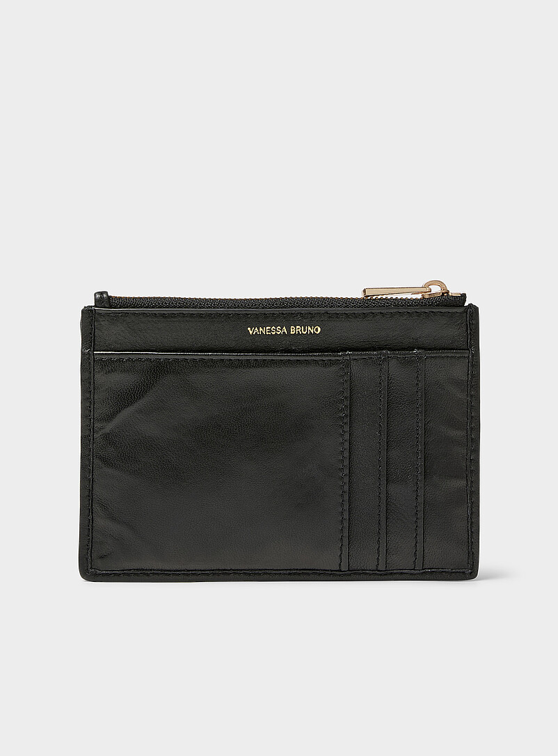Vanessa Bruno Black Zipped braided card holder for women