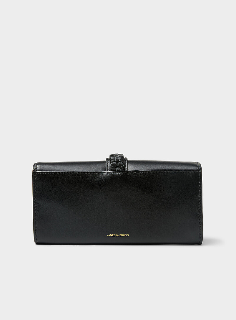 Vanessa Bruno: Le portefeuille pliable cuir bride tress&eacute;e Compagnon Noir pour femme