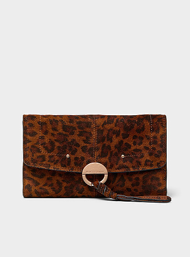 Leopard-print suede wallet