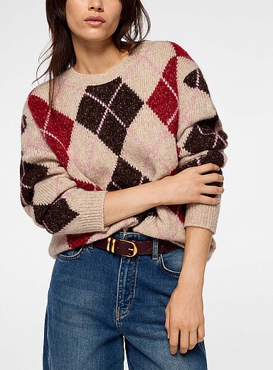Vanessa Bruno Patterned Ecru Herbert touch of alpaca wool argyle sweater for women