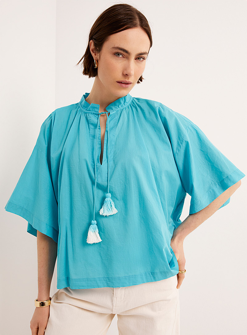 Vanessa Bruno Teal Tyliam tasseled turquoise cotton blouse for women