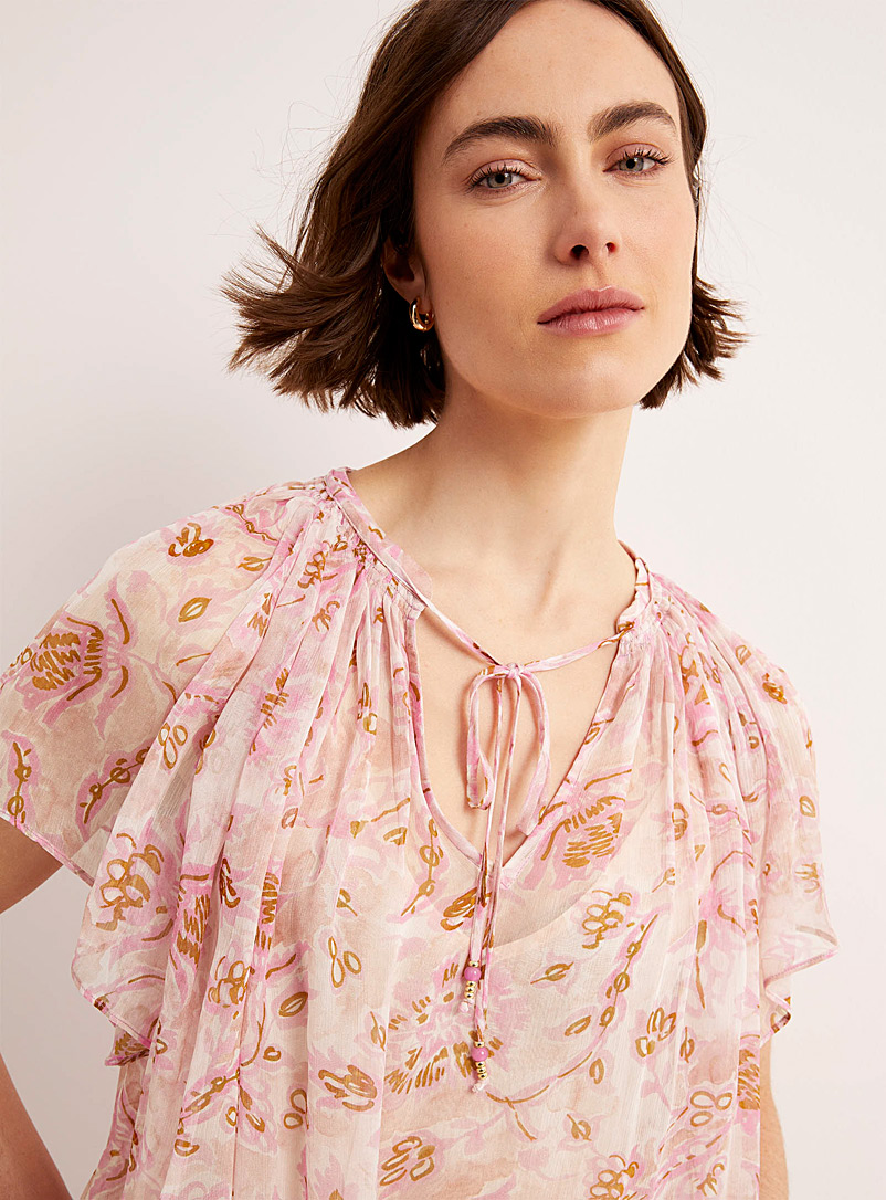 Vanessa Bruno: La blouse voile drapé jardin rosé Cantin Rose pour femme