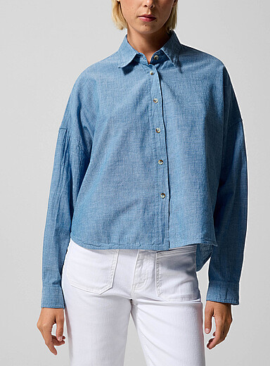 Vanessa Bruno: La chemise courte denim chambray Brad Bleu pour femme