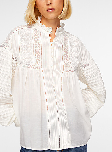 Dahlia pleated embroidered blouse