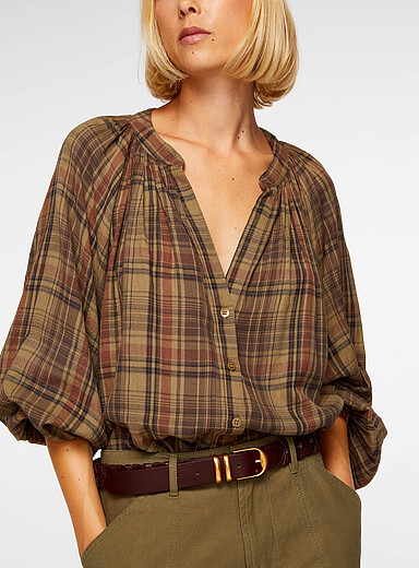 La blouse &agrave; carreaux col fendu Edme