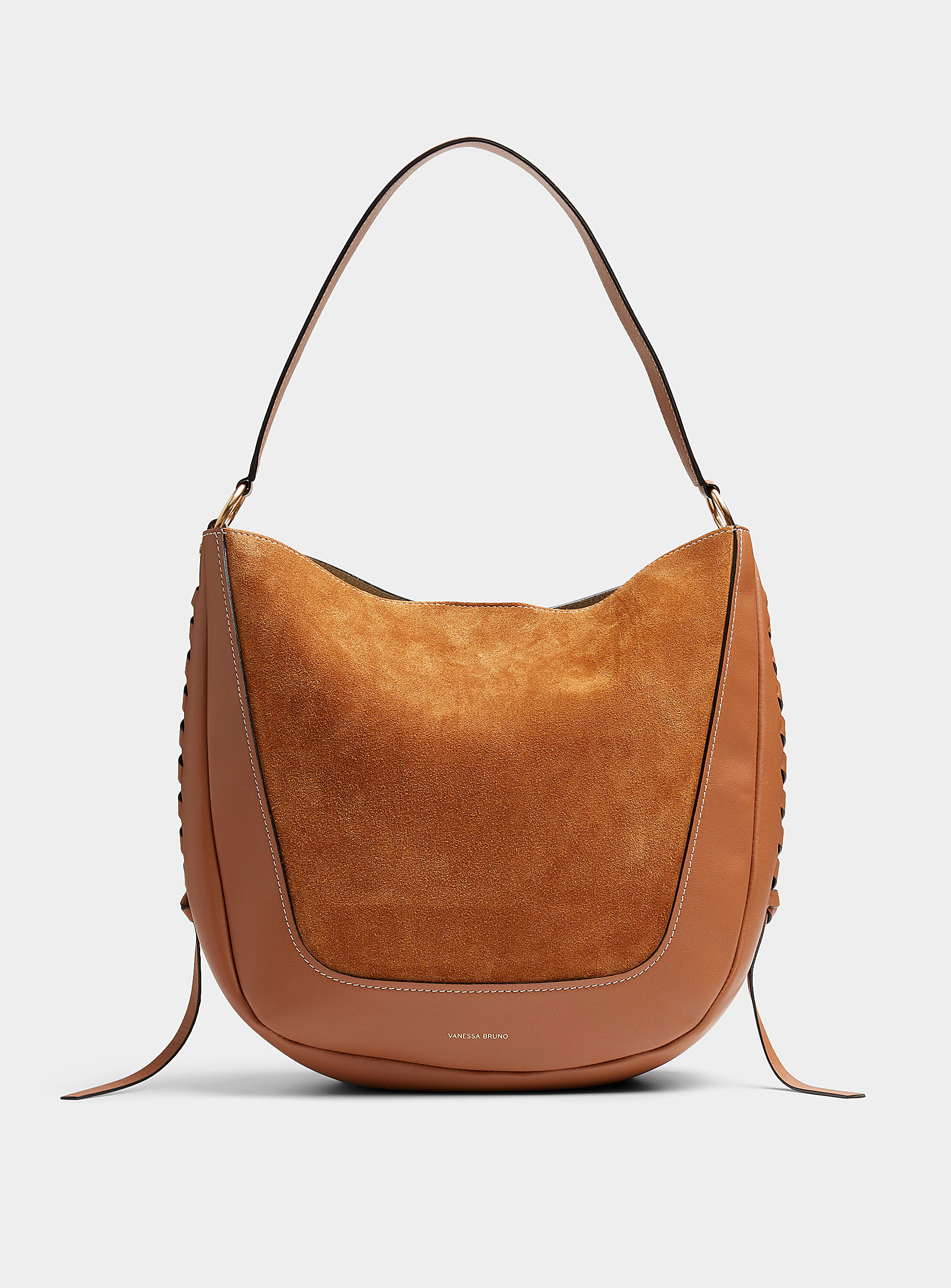Vanessa Bruno Lou Leather And Suede Hobo Tote In Fawn