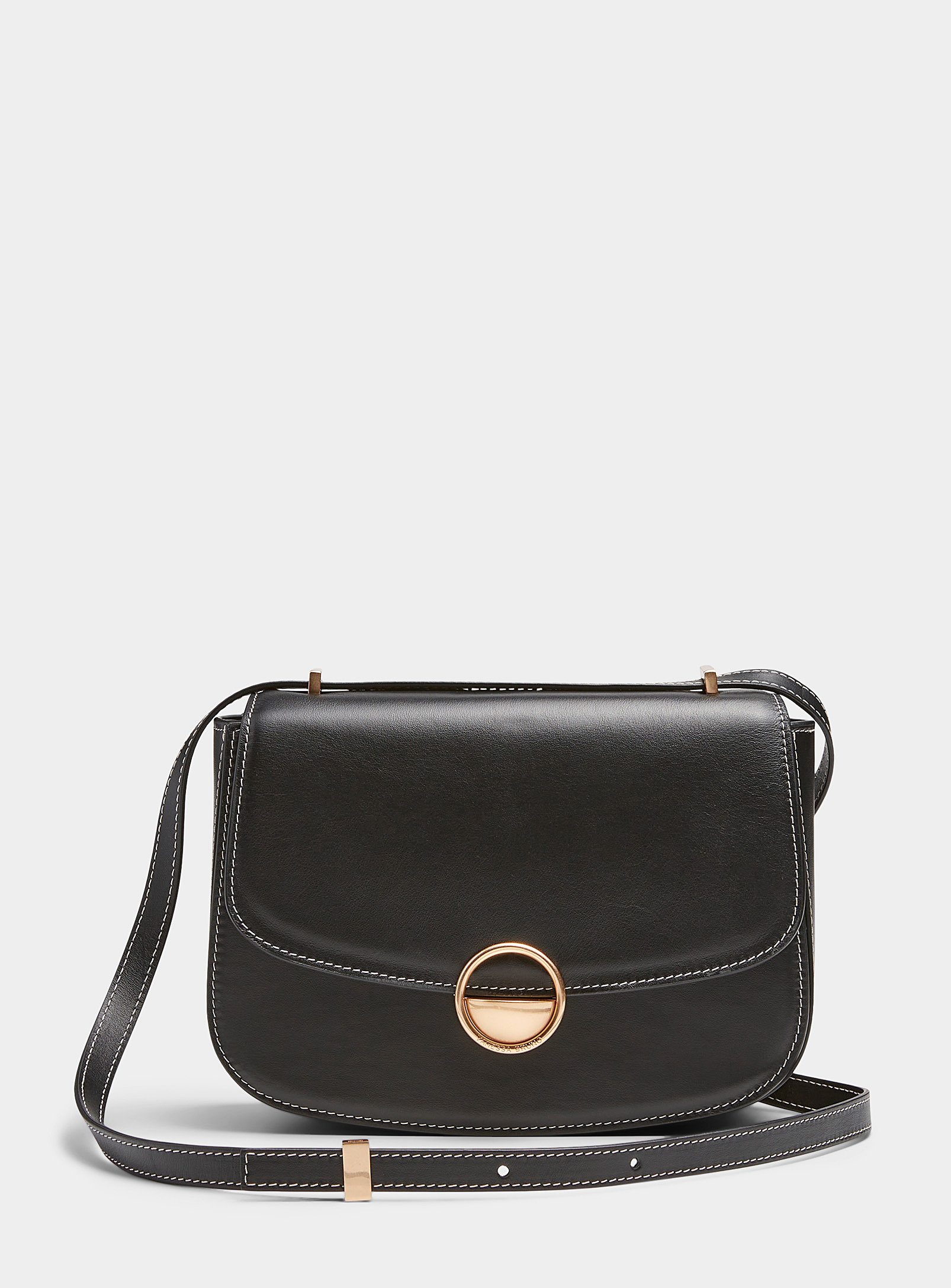 Shop Vanessa Bruno Romy Topstitched Leather Flap Bag In Black
