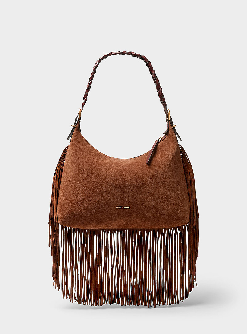 Jess cognac fringed suede shoulder bag product image (primary)