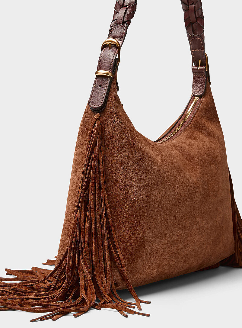 Jess cognac fringed suede shoulder bag product image 2