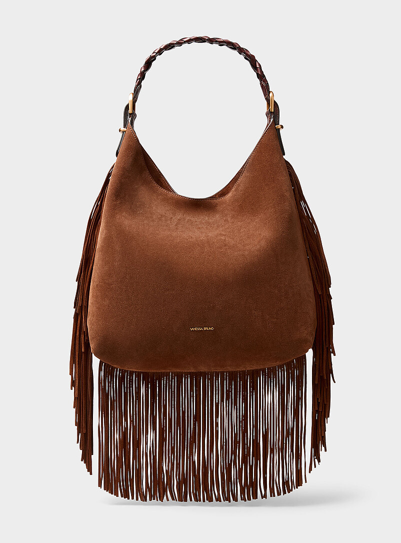 Jess cognac fringed suede hobo bag product image (primary)