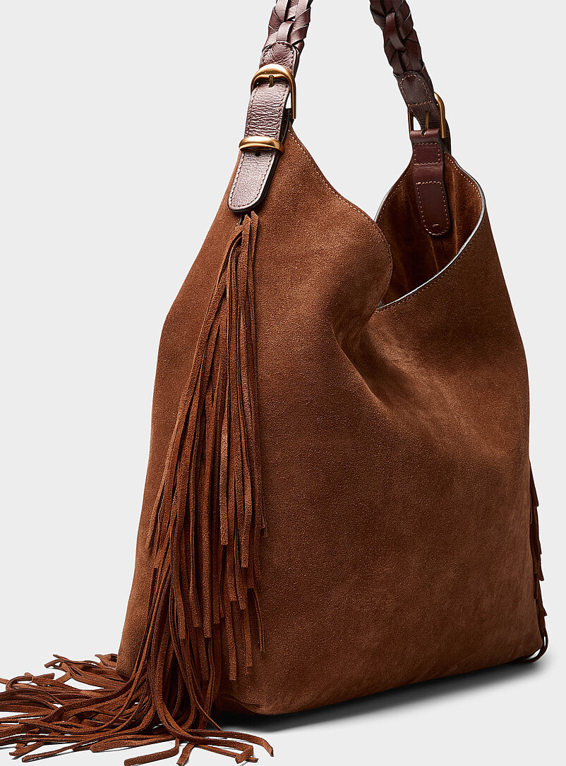 Jess cognac fringed suede hobo bag product image 2