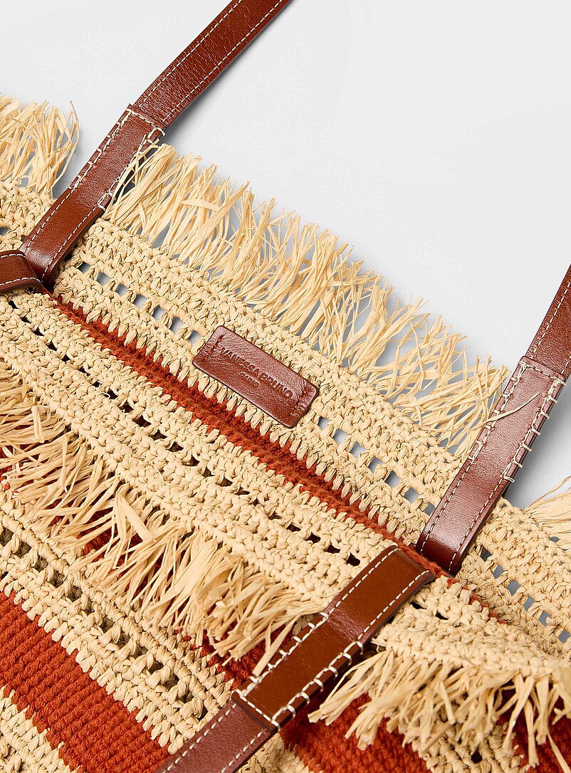 Knotted fringes striped braided raffia tote bag product image 3