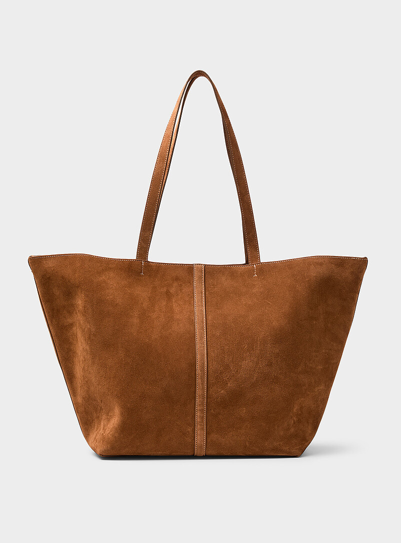 Supple caramel suede XL tote bag product image (primary)
