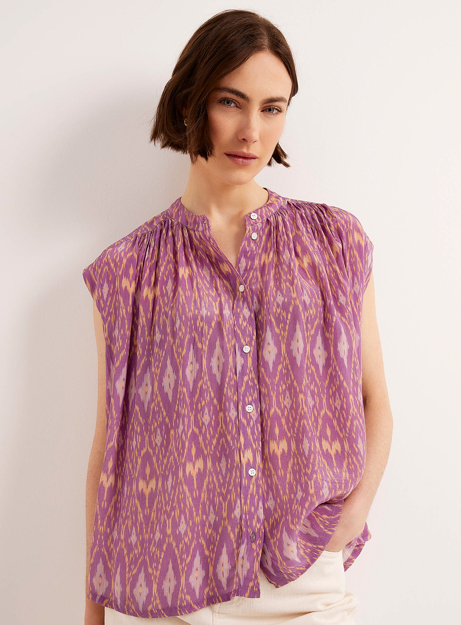 Vanessa Bruno Clio Lilac Mosaic Flowy Blouse In Lilacs