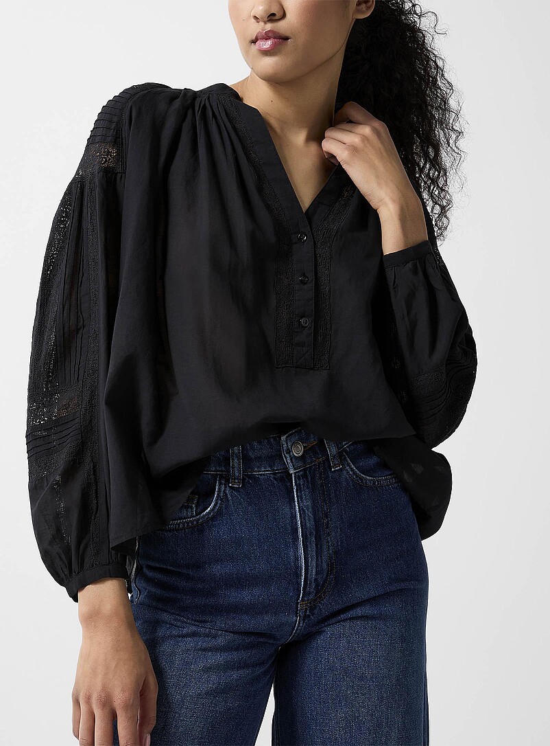 Openwork Lace Black Blouse