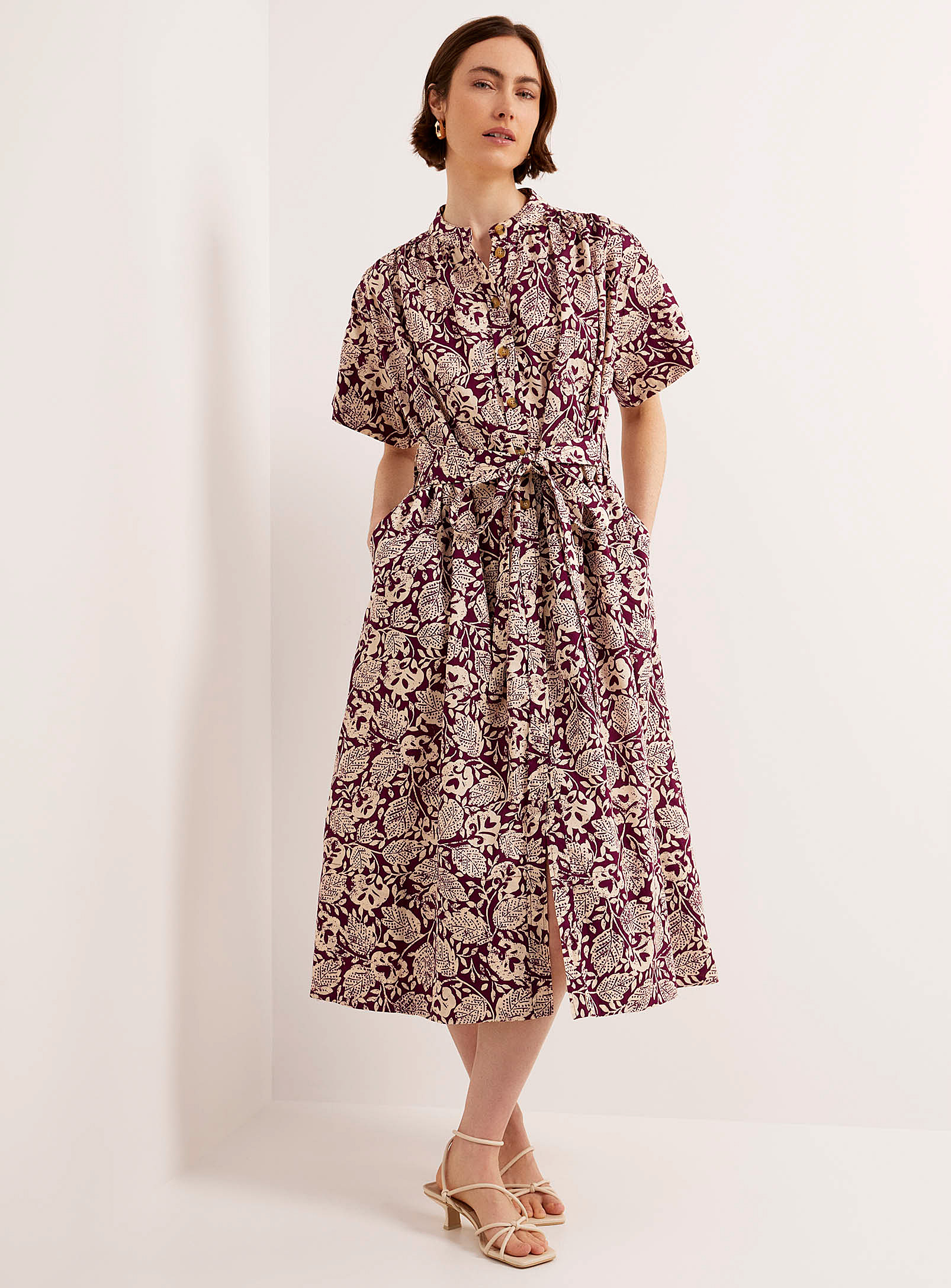 Vanessa Bruno Ciao Floral-print Cotton Midi Shirtdress In Dusky Pink