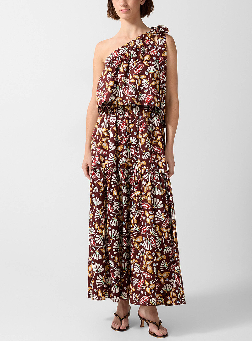 Botanical shapes tiered one-shoulder maxi dress product image (primary)