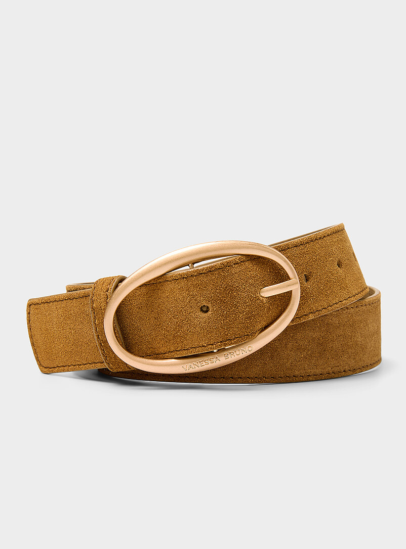 Brushed copper oval buckle sueded belt product image (primary)