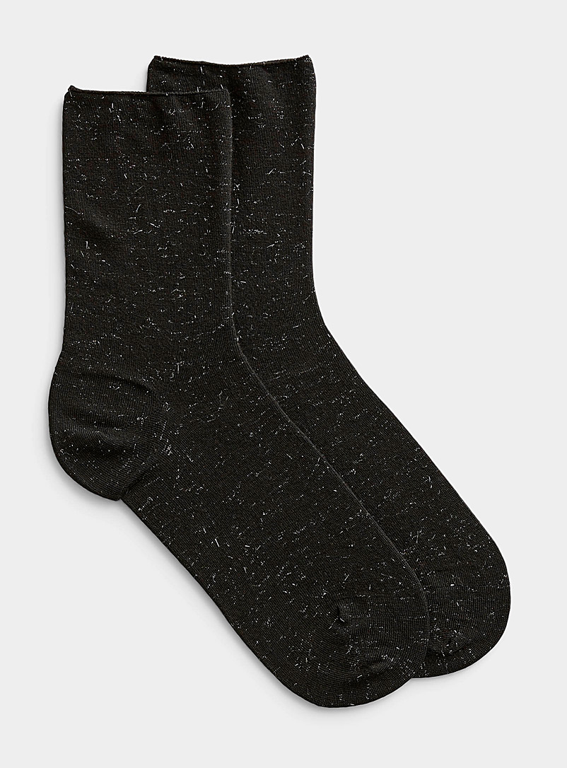 Simons Black Metallic thread heathered sock for women
