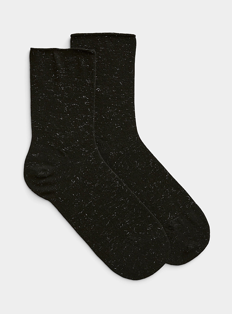 Simons Black Metallic confetti sock for women