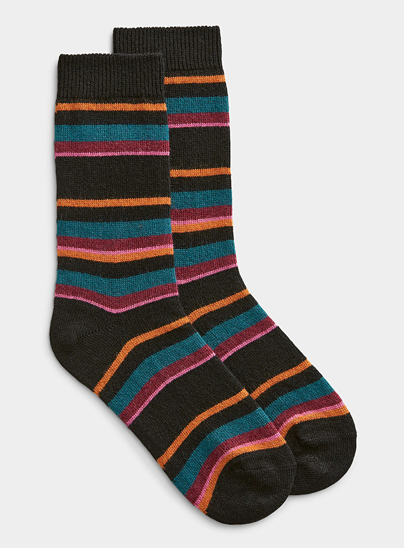 Simons Black Wool and cashmere coloured striped sock for women