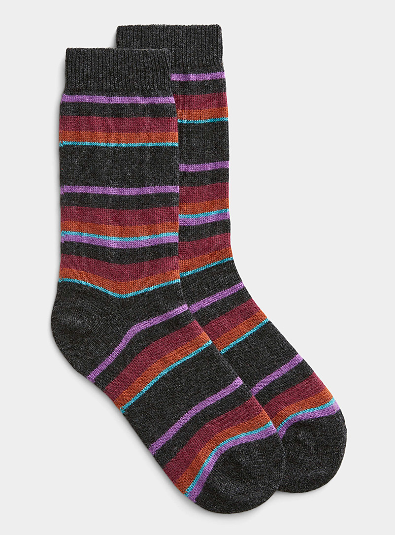 Simons Charcoal Wool and cashmere coloured striped sock for women