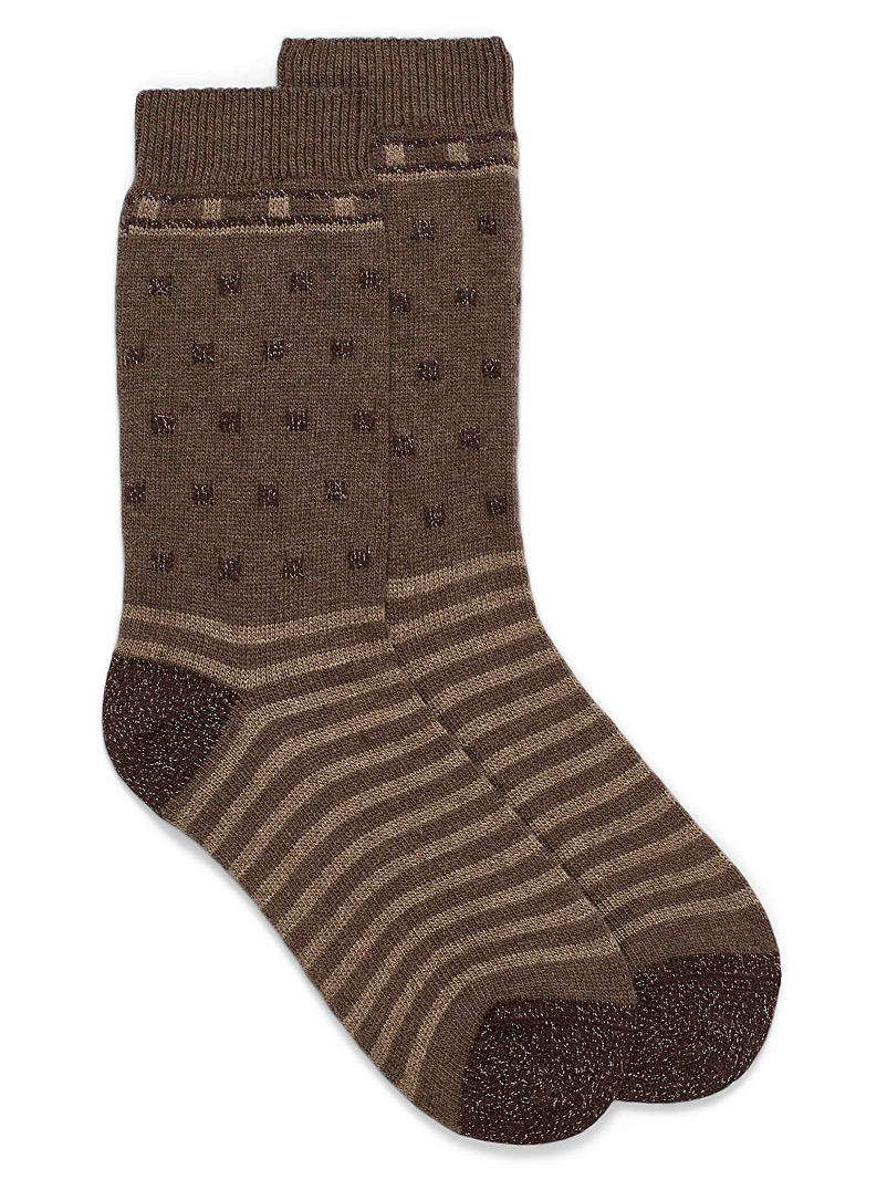 Simons Light Brown Dot and stripe shimmery socks for women