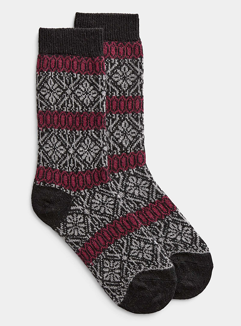 Simons Charcoal Fair Isle-pattern wool and cashmere sock for women
