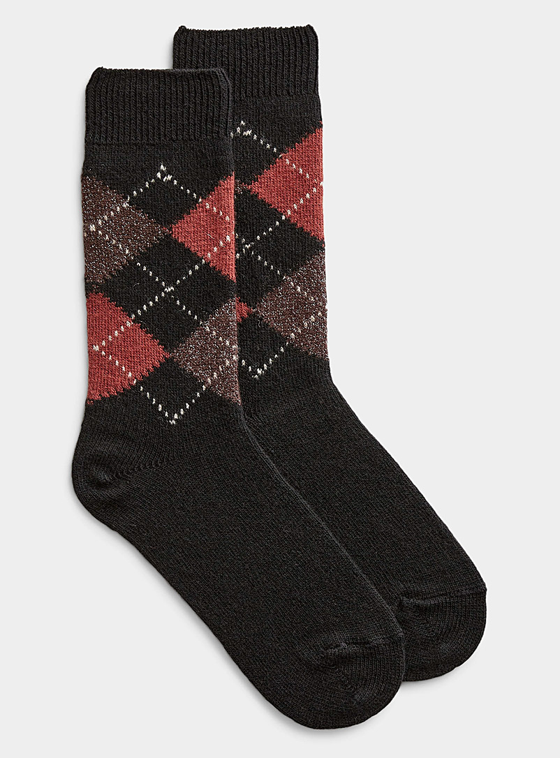 Simons Black Wool and cashmere diamond-pattern sock for women