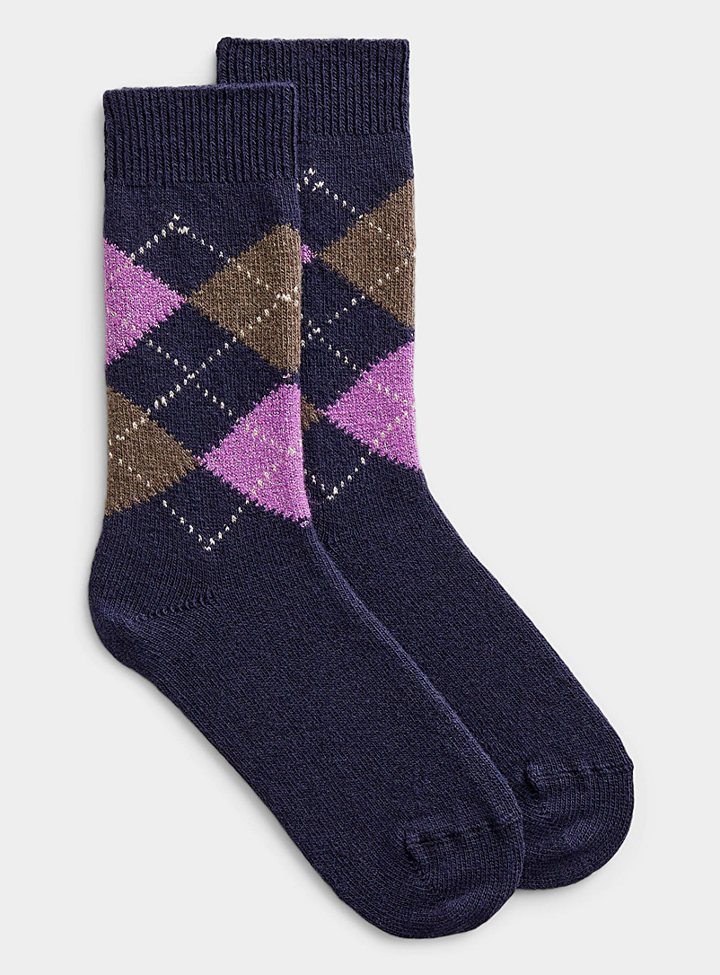 Simons Marine Blue Wool and cashmere diamond-pattern sock for women